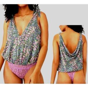 Free People Intimately Bare It All Tank Bodysuit XS Shoulder Tie V-Neck NEW